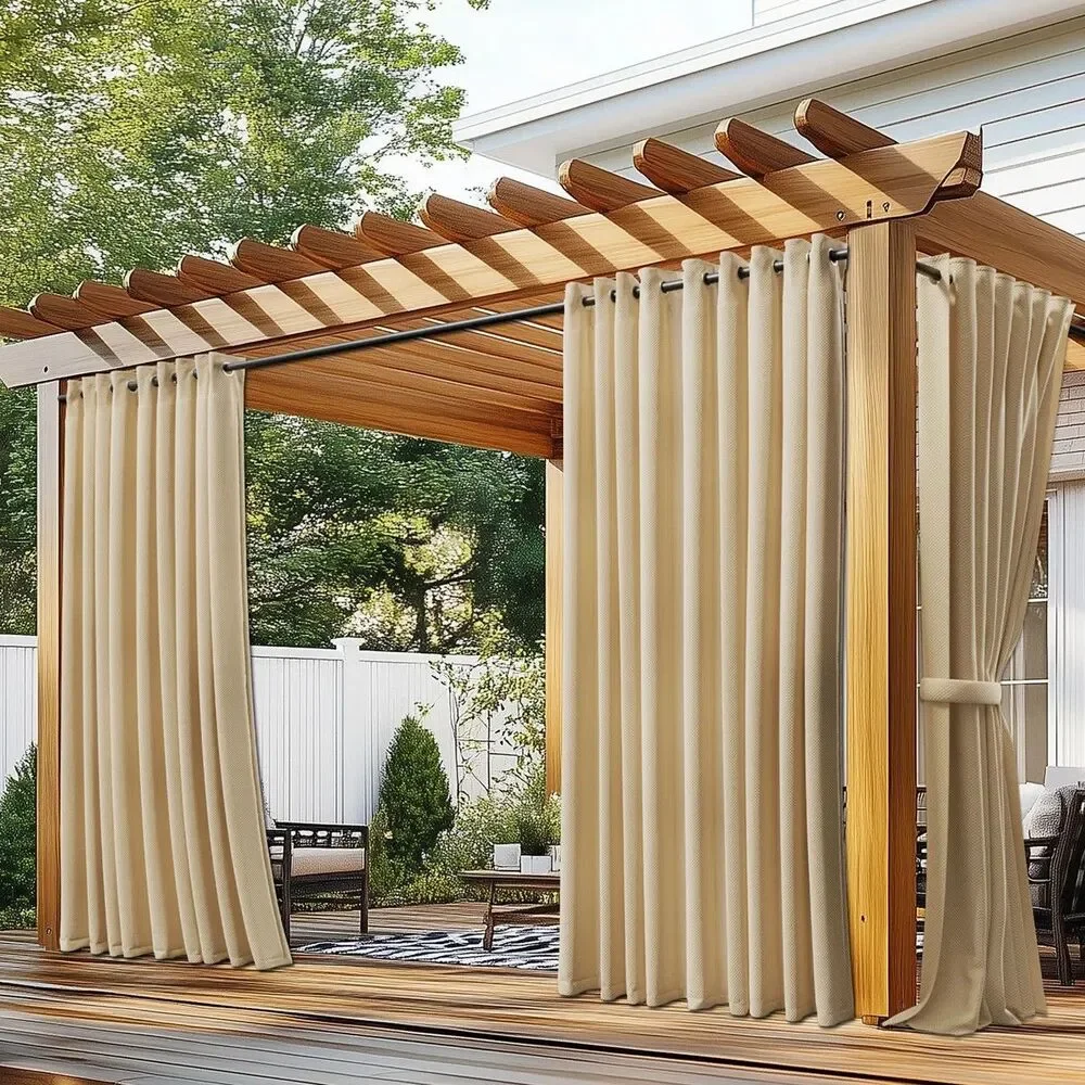 2 Beige Waterproof Blackout Outdoor Curtains for Patio/Pergola/Porch 54 x 84